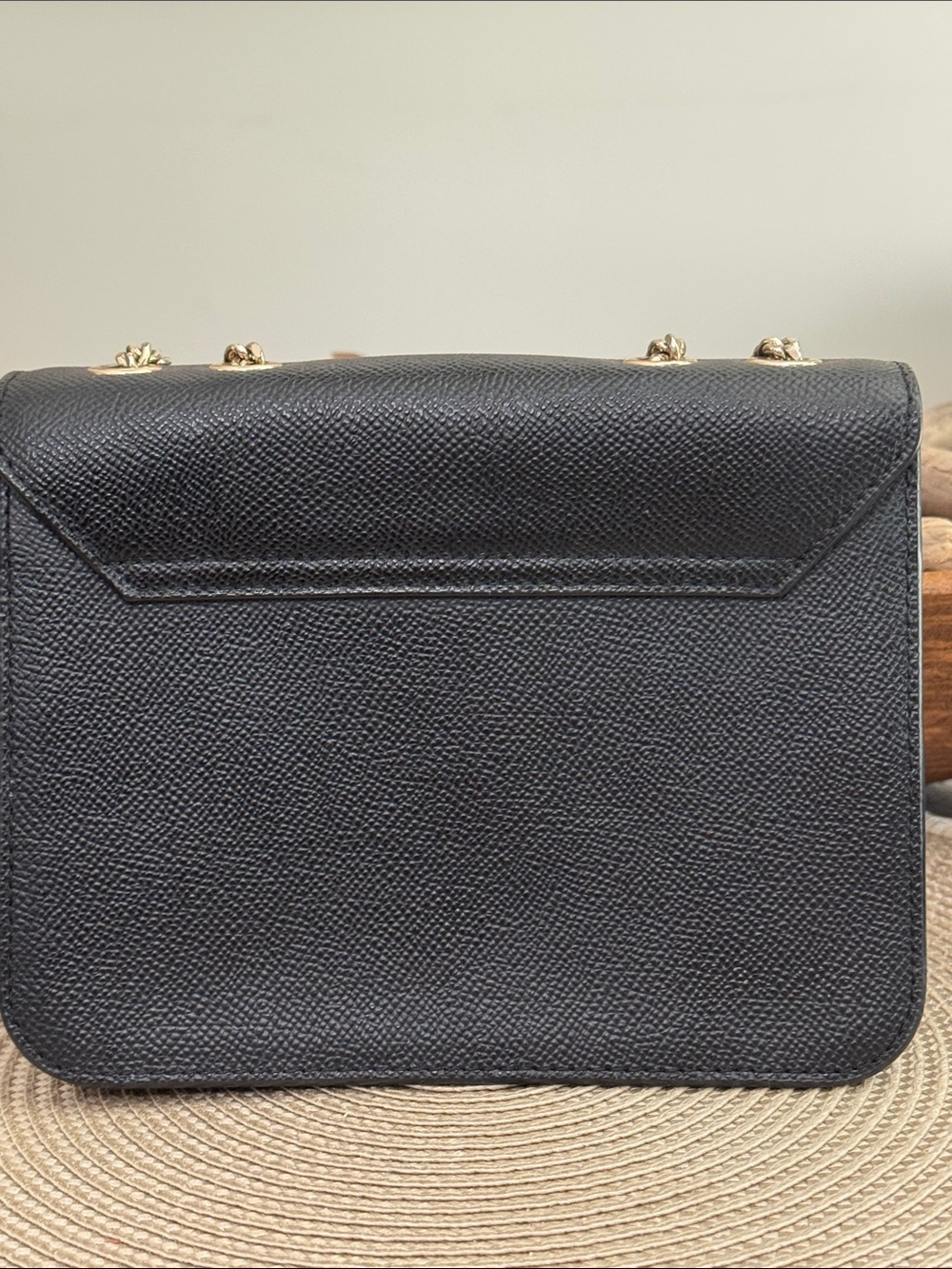 Furla Black Cross Grain Shoulder Bag with Gold Studs & Strap - Picture 2 of 9